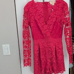 Nicole Miller Vibrant Pink Lace Romper